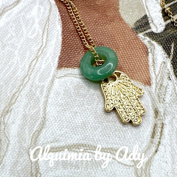 Colorful multi charms Hamsa Aventurine donut dainty pendant delicate necklace - Picture 1 of 5